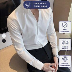 Áo Sơ Mi Nam Cổ Y Vải Lụa Trơn Cao Cấp Dáng Ôm Body Sơ Mi Lụa Sơ Mi Cao Cấp Sơ Mi