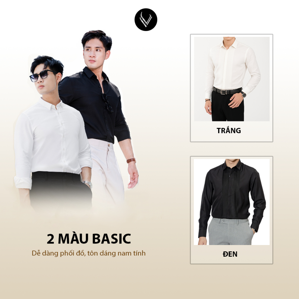 Áo sơ mi nam dài tay sang trọng Veratino sơ mi tay dài gấp hộp cotton xếp ly