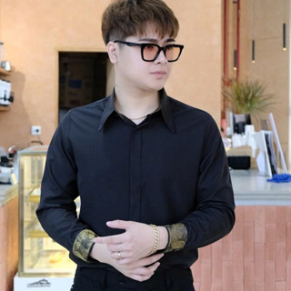 Áo Sơ Mi Phối Gấm Vàng, Chất Lụa Cotton Siêu Nhẹ Klay Store