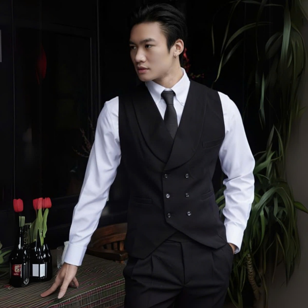 Áo Gile nam Present Thiết Kế Ve Rộng 2 Lớp, Đai Tôm sau Lưng Sang Trọng