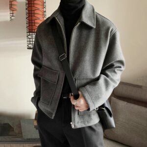 Áo nỉ dạ nam nữ cổ bẻ unisex kiểu Hàn Quốc, áo dạ nam form rộng thu đông Klay Store