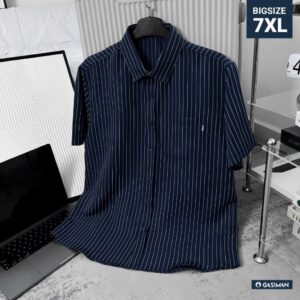 Áo Sơ Mi Nam Tay Ngắn PRESENT Vải Lụa Hàn Họa Tiết Kẻ Sọc Vải Dệt From Ôm