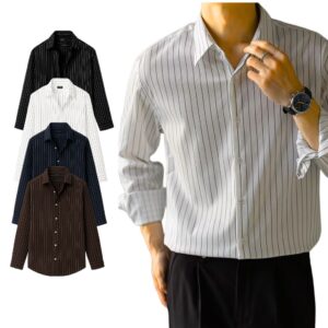 Áo Sơ Mi Dài Tay Nam Present Vải Lụa Hàn Họa Tiết Kẻ Sọc Vải Dệt  Kiểu Ôm Form Slimfit