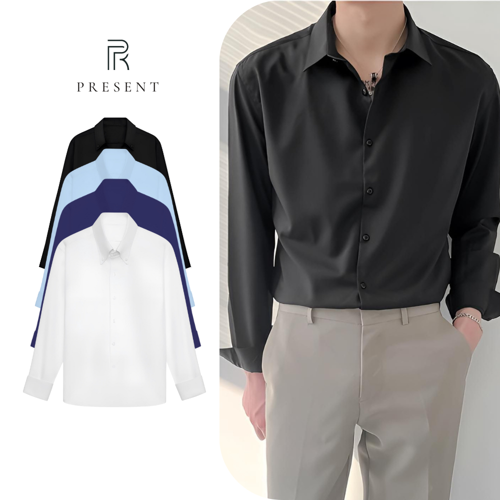 Áo Sơ Mi Nam Tay Dài PRESENT Chất Lụa  Hàn Thấm Hút  Cao Cấp Phom Slimfit Trẻ Trung